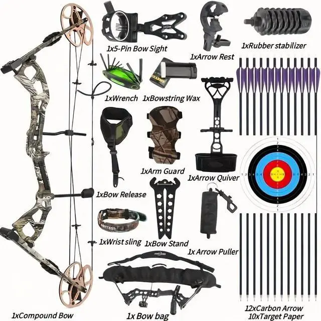 Main image of 0-70lbs Compound Bow Set Carbon Arrows Bag 325fps Adult Hunting Archery Shooting