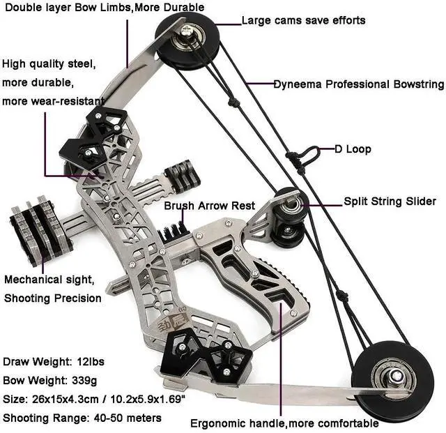 Alt view image 2 of 7 - SHARROW 10" Archery Compound Bow 12lbs Arrow Set Shooting Gift Pocket Bow Kid Toy Target