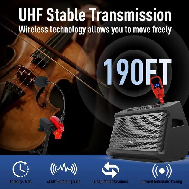 Alt view image 2 of 6 - Wireless Instruments Microphone, Violin, Saxophone Microphone,Wireless Receiver and Transmitter, Plug and Play,Great for Trumpets, Clarinet, Cello (Red2)