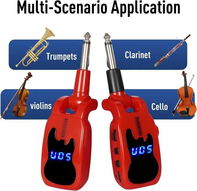 Alt view image 4 of 6 - Wireless Instruments Microphone, Violin, Saxophone Microphone,Wireless Receiver and Transmitter, Plug and Play,Great for Trumpets, Clarinet, Cello (Red2)
