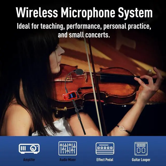Alt view image 3 of 6 - Wireless Instruments Microphone, Violin, Saxophone Microphone,Wireless Receiver and Transmitter, Plug and Play,Great for Trumpets, Clarinet, Cello (Red2)