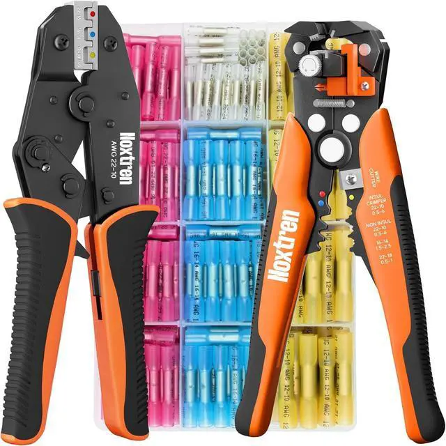 Main image of Crimping Tool For Heat Shrink Connectors, 220PCS AWG 26-10 Waterproof Automotive Marine Grade Heat Shrink Butt Connectors and Wire Stripper