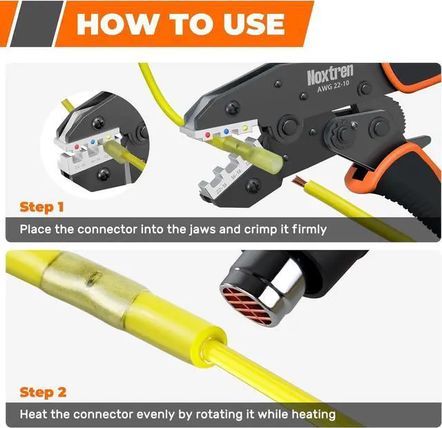 Alt view image 7 of 7 - Crimping Tool For Heat Shrink Connectors, 220PCS AWG 26-10 Waterproof Automotive Marine Grade Heat Shrink Butt Connectors and Wire Stripper