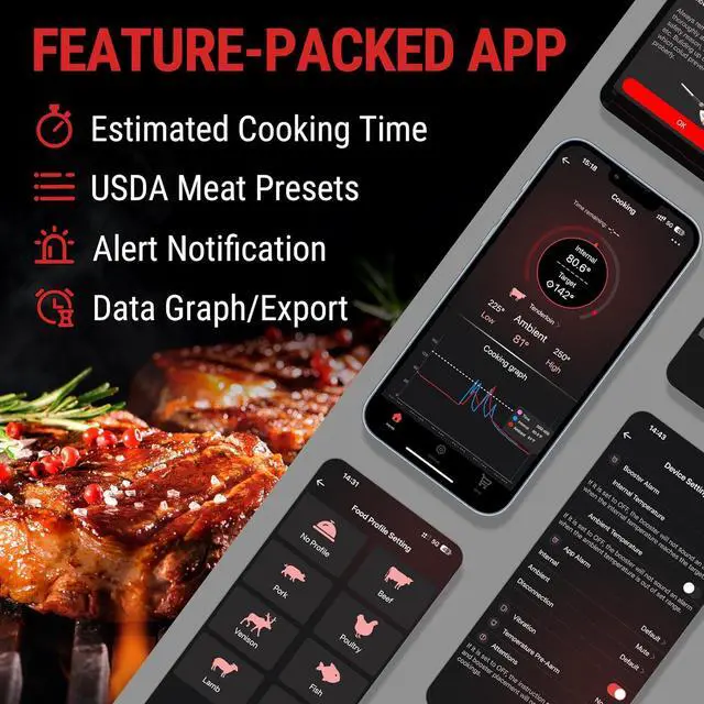 Alt view image 5 of 7 - ThermoPro TempSpike 500 ft Wireless Meat Thermometer Digital, Bluetooth Meat Thermometer Wrieless for Beef Lamb Chicken Turkey, Smoker Acccessories for Rotisserie Sous Vide BBQ Oven Air Fryer
