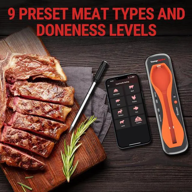 Alt view image 6 of 7 - ThermoPro TempSpike 500 ft Wireless Meat Thermometer Digital, Bluetooth Meat Thermometer Wrieless for Beef Lamb Chicken Turkey, Smoker Acccessories for Rotisserie Sous Vide BBQ Oven Air Fryer