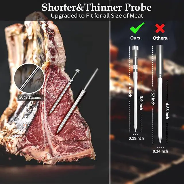 Alt view image 6 of 7 - Dual-Probe Wireless Meat Thermometer for Grilling, Smoking, BBQ - Bluetooth Enabled Smart Grill Thermometer with 2 Probes, Digital Food Thermometer, 800ft Long Range,Cooking Thermometer for BBQ/Grill