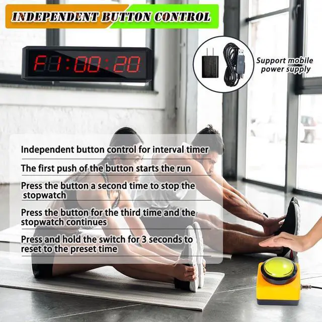 Alt view image 4 of 6 - Independent Button Type 1.5-inch Fitness Room Rest Timer, Suitable for Gym Exercise/School/Home Exercise/Boxing Gym/Indoor Rock Climbing (1.5 inch 6-Digit red)
