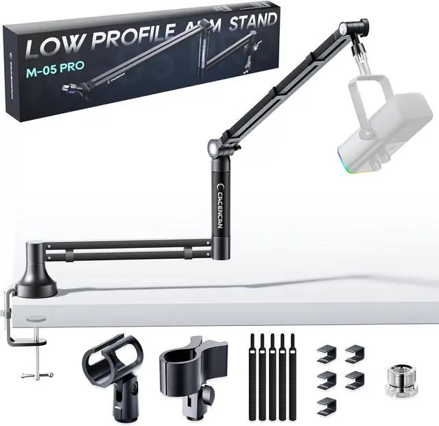 Main image of Low Profile Mic Arm, 360° Rotatable Microphone Boom Arm Mic Stand for Fifine AM8 K669B Blue Yeti HyperX shure sm7b SoloCast AT2020, with Mic Clip 3/8" to 5/8", Black