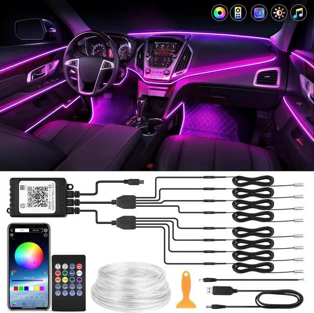 Main image of Car LED Interior Strip Light, 8 in 1 RGB Multicolor with 400 inches Fiber Optic Ambient Lighting Kits with Remote and APP Control, Car USB LED Strip Lights with Music Sync Mode