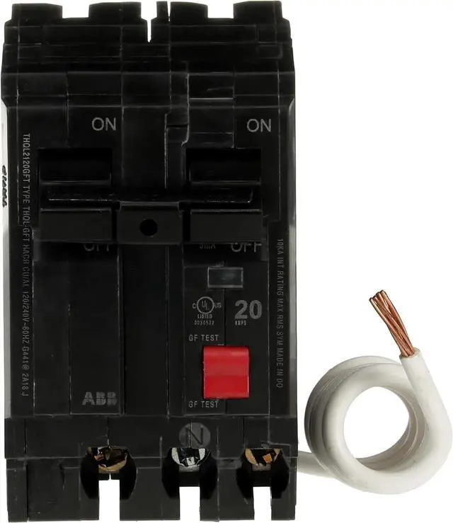 Main image of ABB Q-Line® THQL2120GFT 20A Double Pole Circuit Breaker 20 Amp Double Pole Ground Fault Breaker with Self-Test 120/240 VAC 2-Pole GFCI Breaker Ground Fault Circuit Interrupter