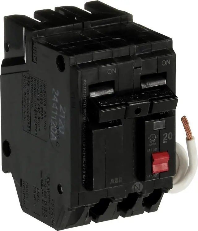 Alt view image 3 of 6 - ABB Q-Line® THQL2120GFT 20A Double Pole Circuit Breaker 20 Amp Double Pole Ground Fault Breaker with Self-Test 120/240 VAC 2-Pole GFCI Breaker Ground Fault Circuit Interrupter