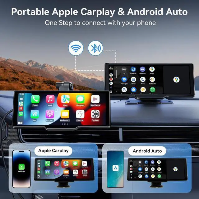 Alt view image 3 of 7 - Portable Carplay Screen for Car, 10.26" Wireless Carplay Car Stereo & Android Auto, OTA Updates, Car Play Touchscreen with 1080P Backup Camera,GPS Navigation,Voice Control,5.0 Bluetooth (10.26inch)