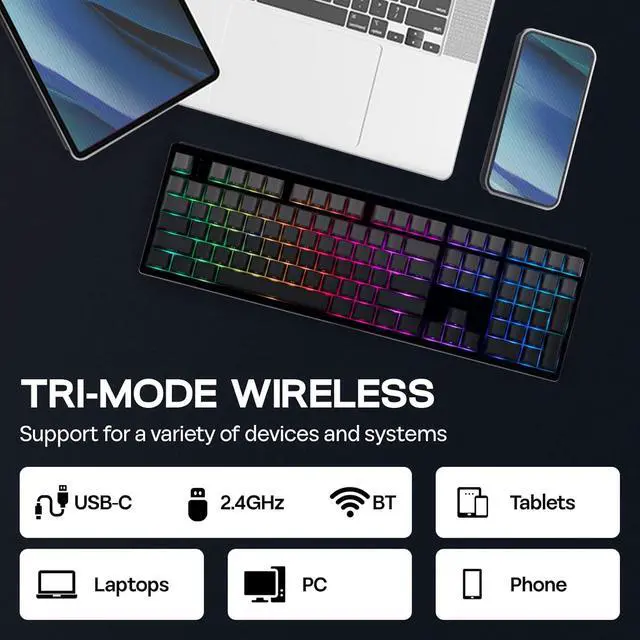 Alt view image 4 of 7 - TH108 Full Size Mechanical Keyboard, Wireless Gaming Keyboard with 8000mAh Battery, Creamy Gasket, 108 Keys, Hot Swap, Custom Driver, RGB Backlight (Black, Sea Salt Silent)