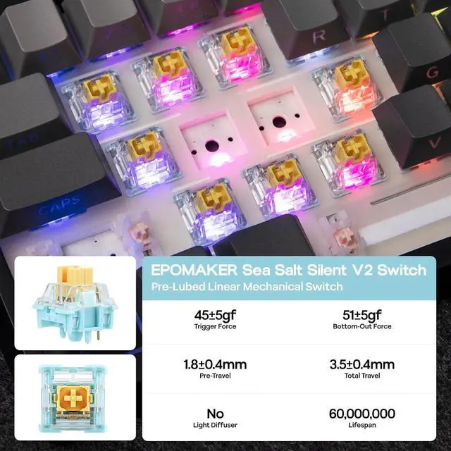 Alt view image 6 of 7 - TH108 Full Size Mechanical Keyboard, Wireless Gaming Keyboard with 8000mAh Battery, Creamy Gasket, 108 Keys, Hot Swap, Custom Driver, RGB Backlight (Black, Sea Salt Silent)