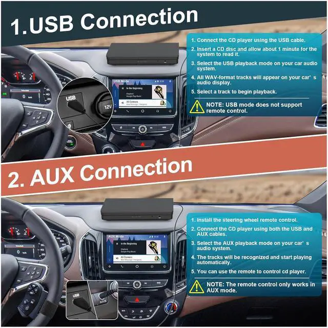 Alt view image 3 of 7 - Cd Player for Car - External Car CD Player with Steering Wheel Remote, Plug & Play USB/AUX Connection, Portable CD Player for Cars, Anti-Shock Noise Reduction, Hidden Cable Storage