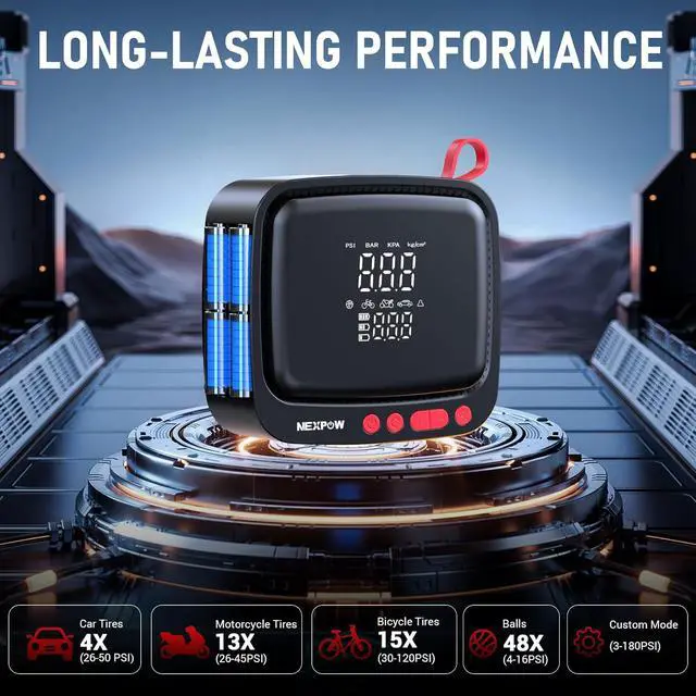 Alt view image 3 of 7 - Tire Inflator Portable Air Compressor - Air Pump for Car Tires with 12V DC Power Adapter, 180PSI Electric Tire Pump with Digital Pressure Gauge for SUV, Motorcycle, Bicycle, Basketball