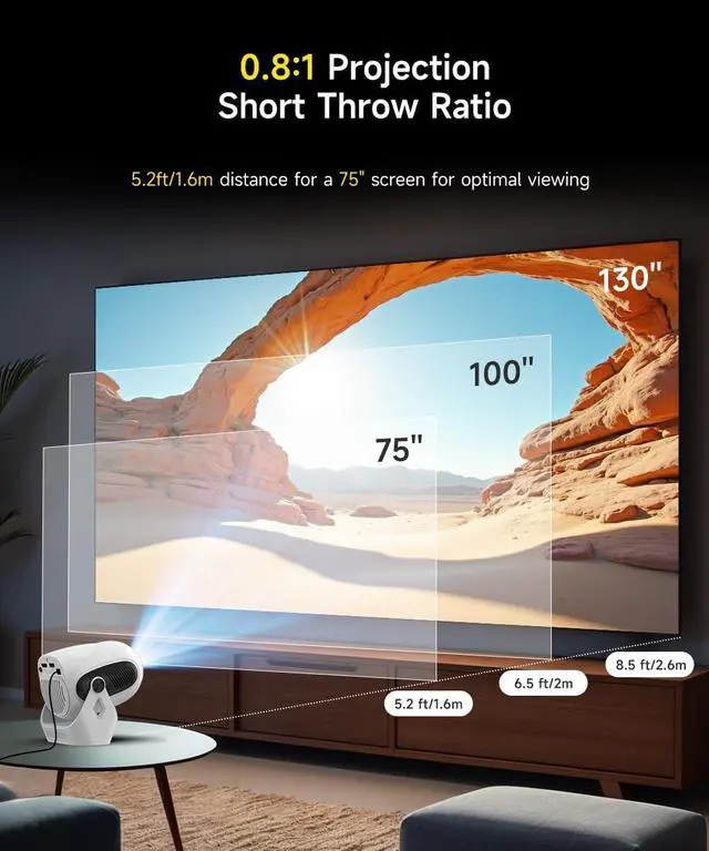 Alt view image 7 of 7 - Electric FocusProjector with WiFi 6 and Bluetooth 5.0, Mini Portable Native 720P with 4K Support, Smart Proyector Built in Apps, Auto Vertical Keystone, Home Movie Projectors for Outdoor