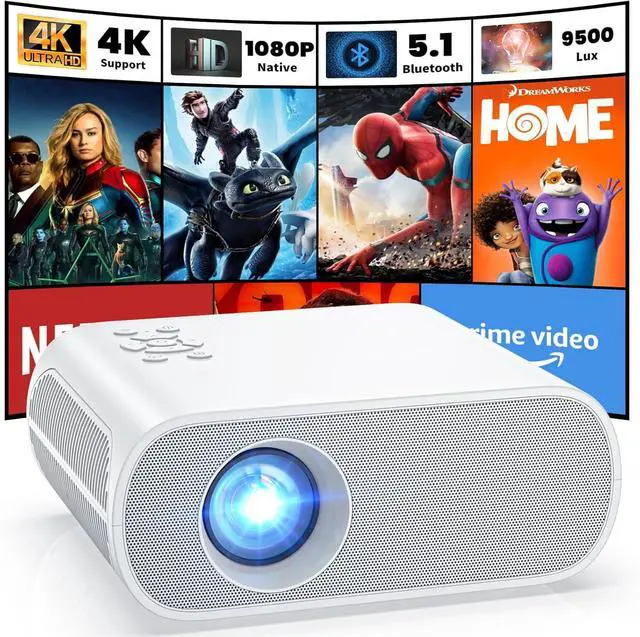 Main image of Projector, Native 1080P Full HD Bluetooth Projector with Speaker, 9500 Lumens Outdoor Portable Movie Mini Projector Compatible with Laptop, Smartphone, TV Stick, Xbox, PS5