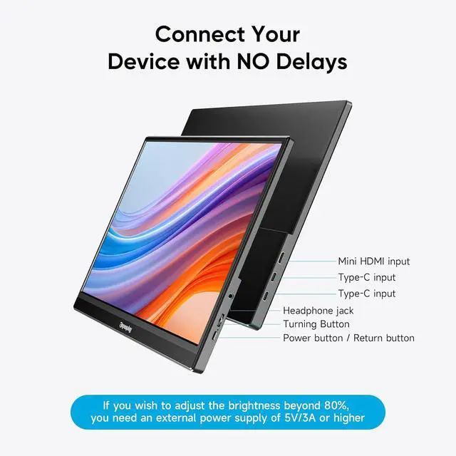 Alt view image 3 of 7 - 15.6'' Portable Monitor, FHD 1080P Laptop Screen Extender, Ultra-Slim IPS HDR Travel Display with Speaker, Dual Full-Function USB-C & HDMI External Monitor for Mac PC Phone Xbox PS5 Switch