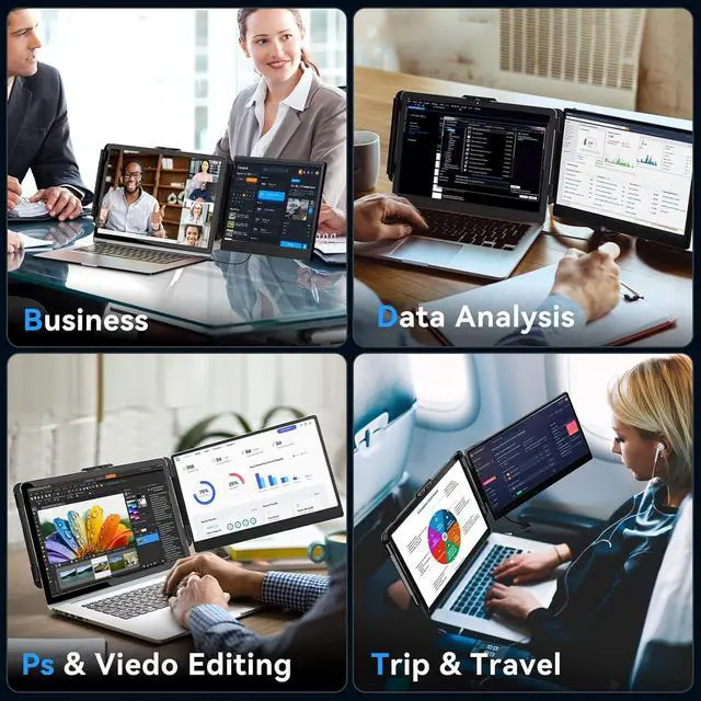 Alt view image 5 of 6 - Laptop Screen Extender Monitor - Dual 14 inch IPS FHD 1080P Extended Monitors for 13"-17" Laptops Type-C/HDMI/USB-A Compatible with Windows Mac Travel Work