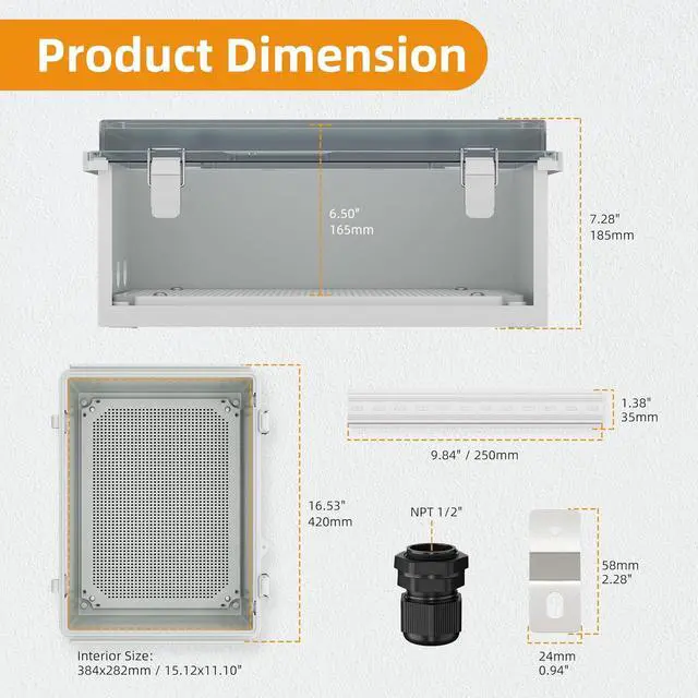 Alt view image 2 of 6 - Electrical Box Weatherproof Plastic Junction Box 15.7x11.8x7.1 Outdoor WiFi Nema 4 Enclosure Clear Cover for Electric Connection Exterior Project