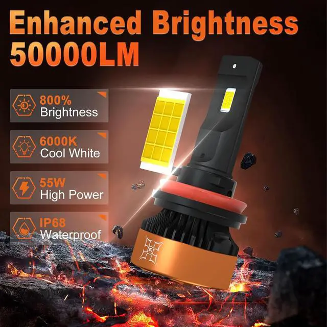 Alt view image 2 of 6 - 9005 Foglight Bulbs, 50000LM Super Bright, 6000K Cool White HB3 Light Bulb, IP68 Waterproof, Pack of 2
