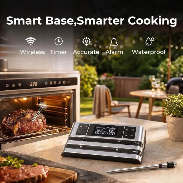 Alt view image 2 of 7 - Wireless Smart Meat Thermometer, Dual-Sensor Probe, 500FT Remote, Dedicated App, Real-Time Temp for Oven/Grill - Rechargeable, Precise for Steak