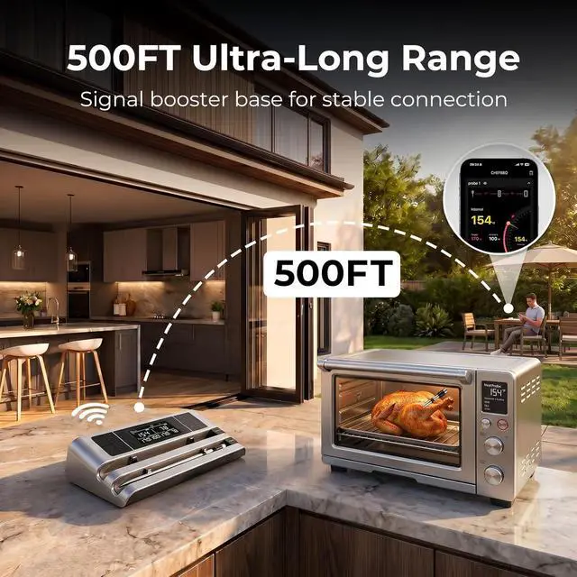 Alt view image 3 of 7 - Wireless Smart Meat Thermometer, Dual-Sensor Probe, 500FT Remote, Dedicated App, Real-Time Temp for Oven/Grill - Rechargeable, Precise for Steak