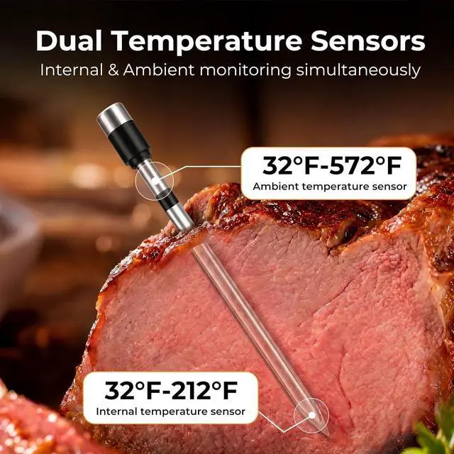 Alt view image 4 of 7 - Wireless Smart Meat Thermometer, Dual-Sensor Probe, 500FT Remote, Dedicated App, Real-Time Temp for Oven/Grill - Rechargeable, Precise for Steak