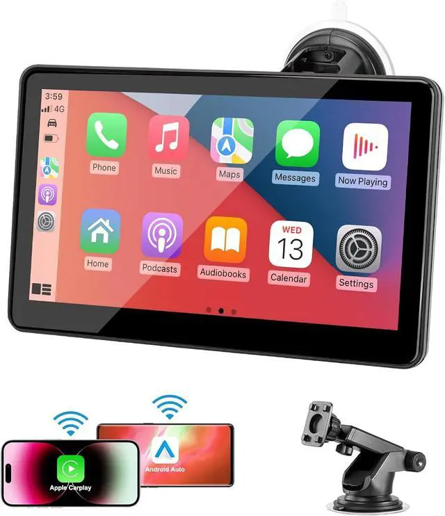 Main image of Portable Wireless CarPlay Screen for Car, 7" HD Touch Screen for Car with CarPlay and Android Auto, Pantalla para Carros with Bluetooth/AUX/FM Transmitter/Voice Control/Navigation for All Vehicles