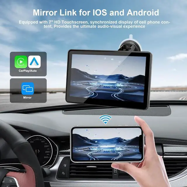 Alt view image 3 of 6 - Portable Wireless CarPlay Screen for Car, 7" HD Touch Screen for Car with CarPlay and Android Auto, Pantalla para Carros with Bluetooth/AUX/FM Transmitter/Voice Control/Navigation for All Vehicles