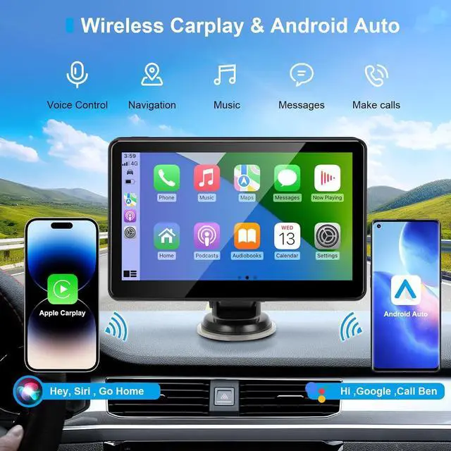 Alt view image 5 of 6 - Portable Wireless CarPlay Screen for Car, 7" HD Touch Screen for Car with CarPlay and Android Auto, Pantalla para Carros with Bluetooth/AUX/FM Transmitter/Voice Control/Navigation for All Vehicles