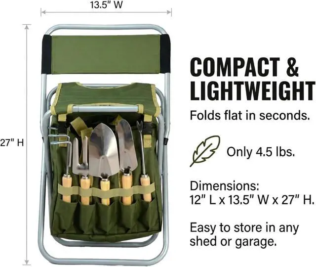 Alt view image 6 of 7 - 10-piece Gardening Tool Set with Zippered Detachable Tote and Folding Stool Seat with Backrest