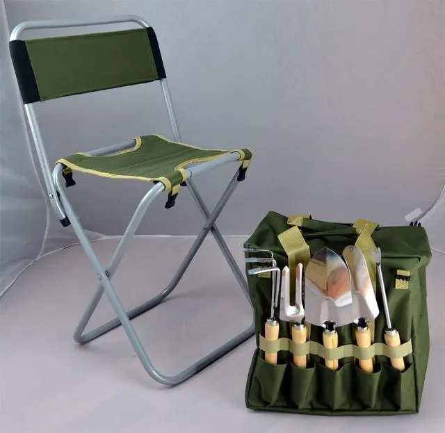 Alt view image 7 of 7 - 10-piece Gardening Tool Set with Zippered Detachable Tote and Folding Stool Seat with Backrest