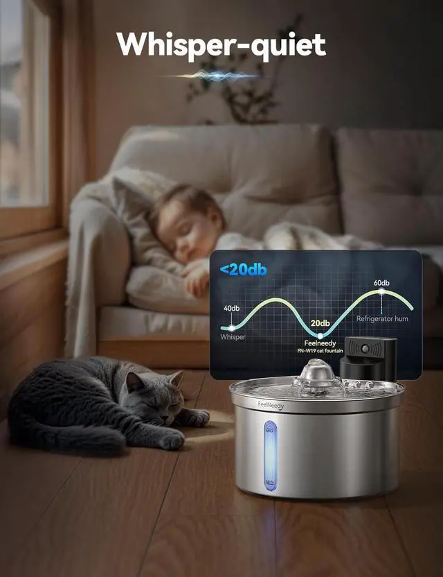 Alt view image 5 of 7 - Wireless Cat Water Fountain - Safe Water-Electricity Separation, 3.5L Stainless Steel, XL Filter for Less Replacement, 4000mAh Battery, Motion Sensor & Ultra-Quiet Pump -