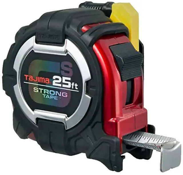 Main image of TAJIMA Tape Measure - 25 ft x 1-1/16 inch GS-Lock Measuring Tape with Shock Resistant Case & Safety Clip Holder - GSSF-25BW