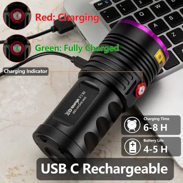 Alt view image 5 of 7 - H42UV 36W Professional UV Flashlight 365nm High Power Blacklight with Protective Glasses & 4 Batteries