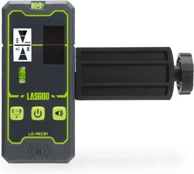 Main image of LasGoo LG-REC01 Laser Receiver for Laser Level, Dual LCD Display & Bubble Level, Green & Red Laser Beam Detector for Pulsing Line Lasers, Up to 164ft, Built-in Rechargeable Battery, Clamp Included