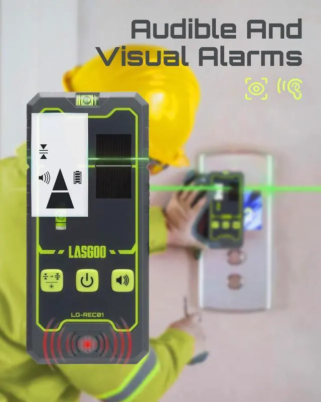 Alt view image 4 of 7 - LasGoo LG-REC01 Laser Receiver for Laser Level, Dual LCD Display & Bubble Level, Green & Red Laser Beam Detector for Pulsing Line Lasers, Up to 164ft, Built-in Rechargeable Battery, Clamp Included
