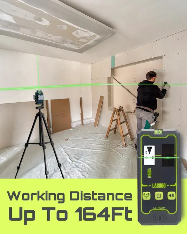 Alt view image 6 of 7 - LasGoo LG-REC01 Laser Receiver for Laser Level, Dual LCD Display & Bubble Level, Green & Red Laser Beam Detector for Pulsing Line Lasers, Up to 164ft, Built-in Rechargeable Battery, Clamp Included