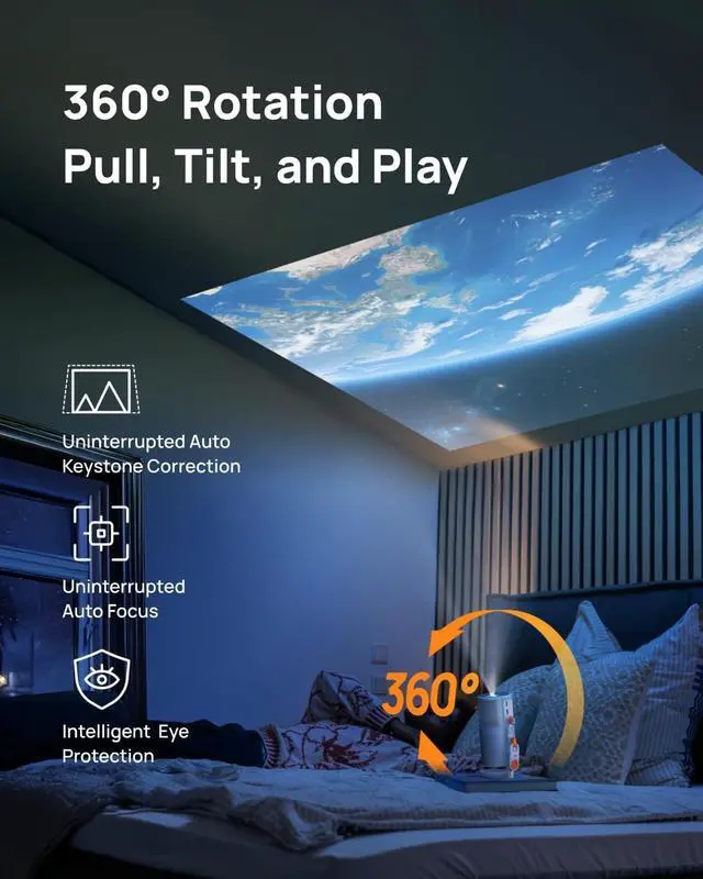 Alt view image 4 of 6 - MoGo 4 Laser Portable Projector with 4 Filters, 550 ISO Lumens, 360° Built-in Stand, Built-in Battery, 2.5H Movie Time, Google TV with Licensed Netflix, 2×6W Harman Kardon