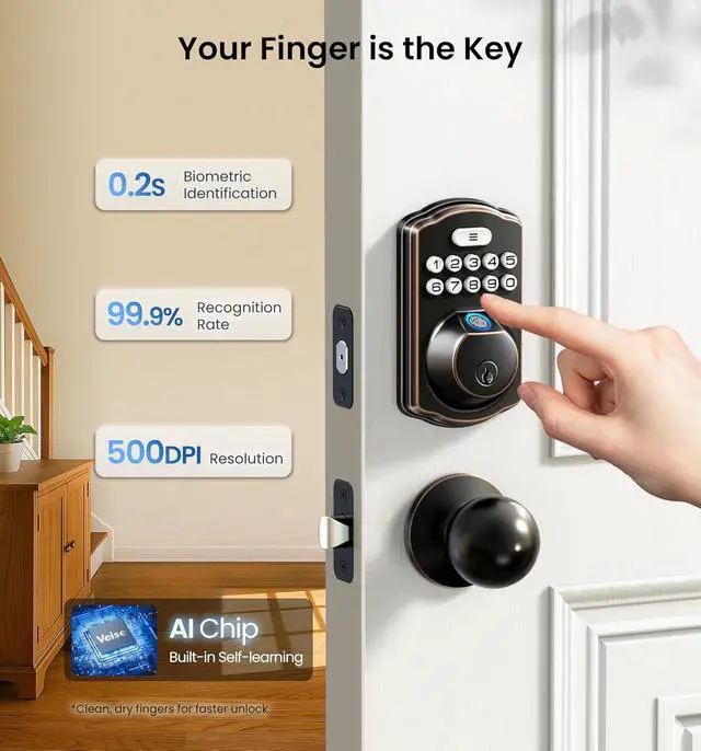 Alt view image 2 of 7 - KS02A Fingerprint Keyless Entry Door Lock, Auto Lock, Electronic Keypad Deadbolt for Front Door, Biometric, Anti-Peeping Password, Easy Install, Oil Rubbed Bronze