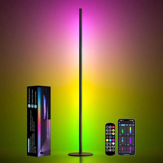Main image of Corner Floor Lamp, RGBWW IC Corner Lamp with APP and Remote Control, LED Floor Light with 16 Million DIY Colors, Color Changing Ambient Light for Living Room, Bedroom, Gaming Room