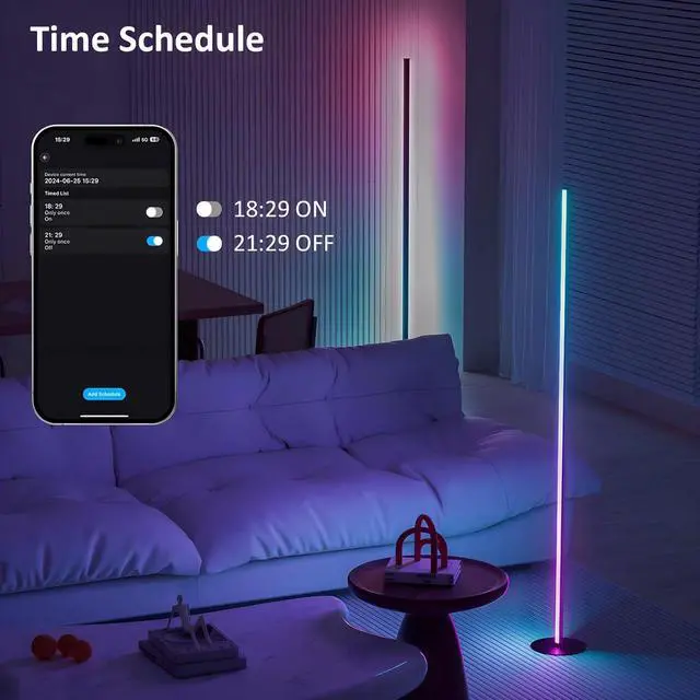 Alt view image 7 of 7 - Corner Floor Lamp, RGBWW IC Corner Lamp with APP and Remote Control, LED Floor Light with 16 Million DIY Colors, Color Changing Ambient Light for Living Room, Bedroom, Gaming Room