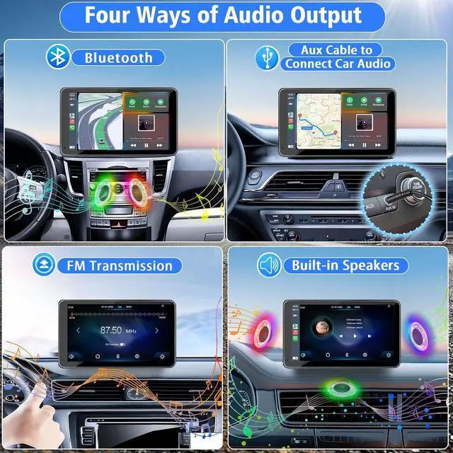 Alt view image 3 of 7 - Portable Wireless with CarPlay and Android Auto Screen for Car, 7" HD Touch Screen Car Stereo with Mirror Link, Bluetooth 5.2, Backup Camera, AUX,FM Transmitter for All Vehicle