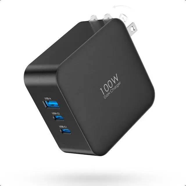 Alt view image 4 of 7 - 100W USB C Travel Charger, 4-Ports Foldable Travel Adapter Plug Converter with UK/EU/AU Plugs, Fast Charging for MacBook Pro/Air, iPad Pro, iPhone 15/14 Pro Max, for 45w Samsung Galaxy, Black