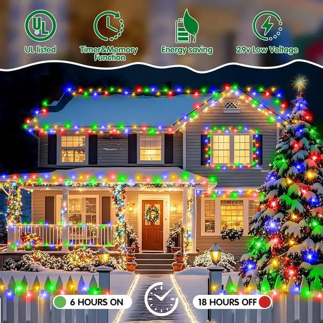 Alt view image 4 of 7 - Christmas Lights Outdoor, 403FT 1000 LED String Lights 8 Modes and Timer Memory Function Twinkle Fairy Lights IP44 Waterproof Plug in for Xmas Tree Wedding Party Holiday Decor(Multicolor)