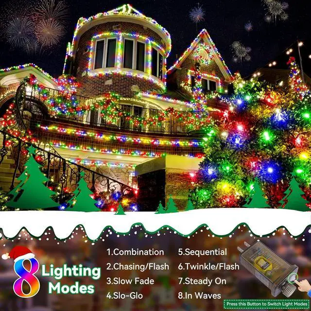 Alt view image 3 of 7 - Christmas Lights Outdoor, 403FT 1000 LED String Lights 8 Modes and Timer Memory Function Twinkle Fairy Lights IP44 Waterproof Plug in for Xmas Tree Wedding Party Holiday Decor(Multicolor)