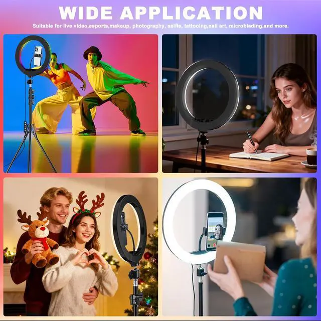 Alt view image 7 of 7 - 13" Selfie Ring Light with 63" Stand and 3 Phone Holder, 53 Lighting Modes, iPad Holder, Remote, Desk Tripod, RGB Ringlight for iPhone. Circle Led Halo Light Photo Video Kit
