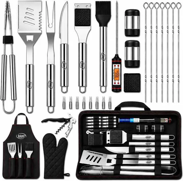 Main image of Grilling Accessories, Dad Gifts for Fathers Day, Heavy Duty Stainless Steel Grill Set BBQ Grill Accessories for Outdoor Grill with Meat Thermometer, Case and Apron